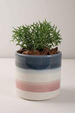 Vaso Cerâmica Tons de Azul E Rosa