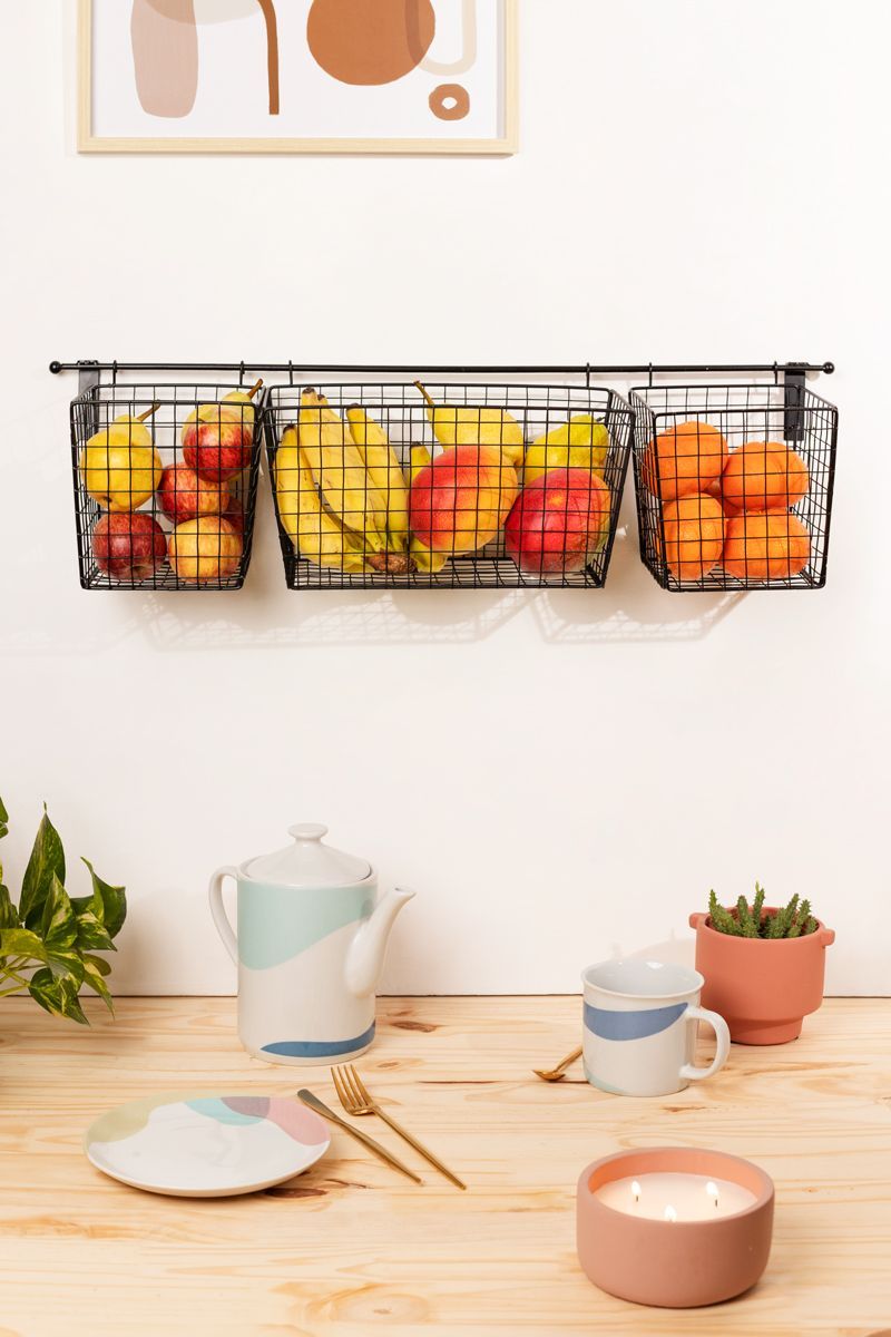 Fruteira Parede Metal Preta